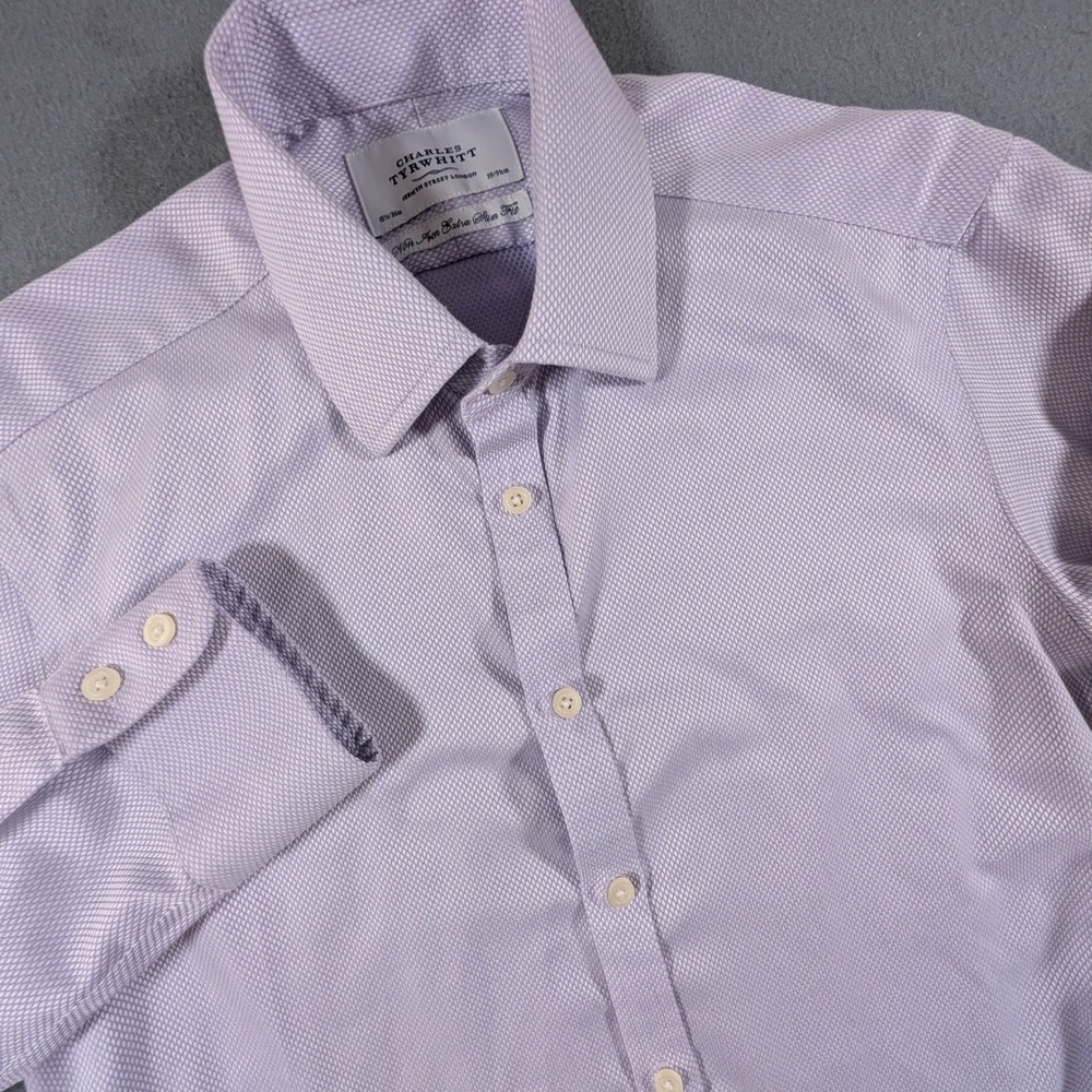 Charles Tyrwhitt Dress Shirt Mens 15.5/36 Extra Slim Fit Non Iron Purple Texture